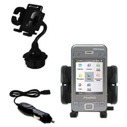 Gomadic Pharos PGS Phone 600 Auto Cup Holder with Car Charger - Uses TipExchange