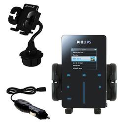 Gomadic Philips GoGear HDD6320 Auto Cup Holder with Car Charger - Uses TipExchange