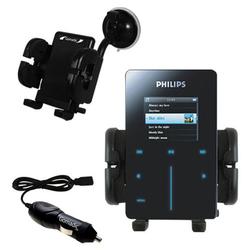 Gomadic Philips GoGear HDD6320 Auto Windshield Holder with Car Charger - Uses TipExchange