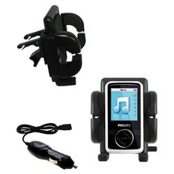 Gomadic Philips GoGear SA3104/37 Auto Vent Holder with Car Charger - Uses TipExchange