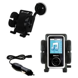 Gomadic Philips GoGear SA3104/37 Auto Windshield Holder with Car Charger - Uses TipExchange