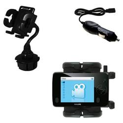 Gomadic Philips GoGear SA3105/37 Auto Cup Holder with Car Charger - Uses TipExchange