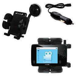 Gomadic Philips GoGear SA3105/37 Auto Windshield Holder with Car Charger - Uses TipExchange