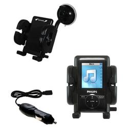 Gomadic Philips GoGear SA3115/37 Auto Windshield Holder with Car Charger - Uses TipExchange