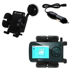 Gomadic Philips GoGear SA6025/37 Auto Windshield Holder with Car Charger - Uses TipExchange