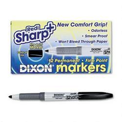 Dixon Ticonderoga Co. RediSharp®+ Permanent Markers, Rubber Grip, Fine Point, Black, Dozen