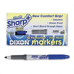 Dixon Ticonderoga Co. RediSharp®+ Permanent Markers, Rubber Grip, Fine Point, Blue, Dozen