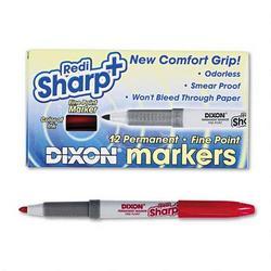 Dixon Ticonderoga Co. RediSharp®+ Permanent Markers, Rubber Grip, Fine Point, Red, Dozen