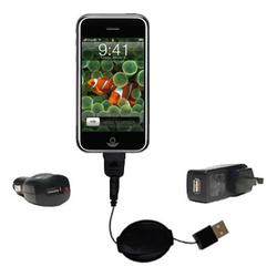 Gomadic Retractable USB Hot Sync Compact Kit with Car & Wall Charger for the Apple iPhone - Brand w/