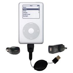Gomadic Retractable USB Hot Sync Compact Kit with Car & Wall Charger for the Apple iPod 4G 40GB - Br