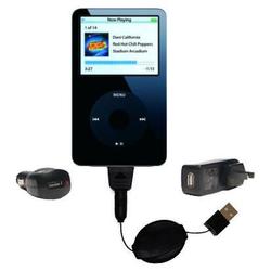 Gomadic Retractable USB Hot Sync Compact Kit with Car & Wall Charger for the Apple iPod 80GB - Brand