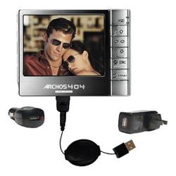Gomadic Retractable USB Hot Sync Compact Kit with Car & Wall Charger for the Archos 404 CAM - Brand