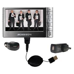 Gomadic Retractable USB Hot Sync Compact Kit with Car & Wall Charger for the Archos 604 - Brand w/ T