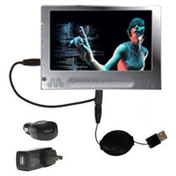 Gomadic Retractable USB Hot Sync Compact Kit with Car & Wall Charger for the Archos 704 WiFi - Brand
