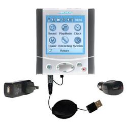 Gomadic Retractable USB Hot Sync Compact Kit with Car & Wall Charger for the Archos Gmini 220 - Bran