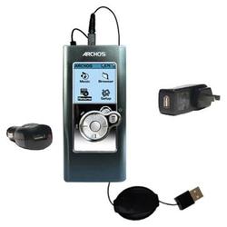Gomadic Retractable USB Hot Sync Compact Kit with Car & Wall Charger for the Archos Gmini XS 100 - B