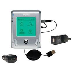 Gomadic Retractable USB Hot Sync Compact Kit with Car & Wall Charger for the Archos Gmini XS 200 - B