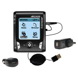 Gomadic Retractable USB Hot Sync Compact Kit with Car & Wall Charger for the Archos Gmini XS 202 - B