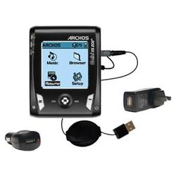Gomadic Retractable USB Hot Sync Compact Kit with Car & Wall Charger for the Archos Gmini XS 202s - Gomadic