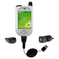 Gomadic Retractable USB Hot Sync Compact Kit with Car & Wall Charger for the Audiovox 5050 PPC - Bra