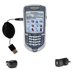 Gomadic Retractable USB Hot Sync Compact Kit with Car & Wall Charger for the Blackberry 7100T - Bran