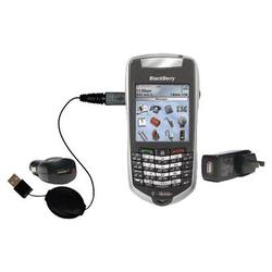 Gomadic Retractable USB Hot Sync Compact Kit with Car & Wall Charger for the Blackberry 7105t - Bran