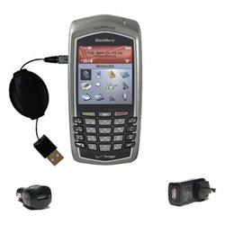 Gomadic Retractable USB Hot Sync Compact Kit with Car & Wall Charger for the Blackberry 7130e - Bran