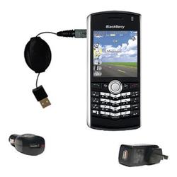 Gomadic Retractable USB Hot Sync Compact Kit with Car & Wall Charger for the Blackberry 8120 - Brand