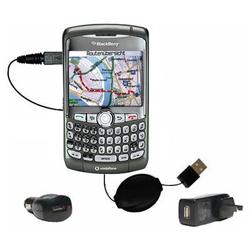 Gomadic Retractable USB Hot Sync Compact Kit with Car & Wall Charger for the Blackberry 8310 - Brand