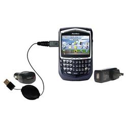 Gomadic Retractable USB Hot Sync Compact Kit with Car & Wall Charger for the Blackberry 8700f - Bran