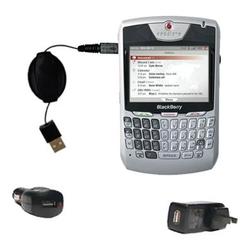 Gomadic Retractable USB Hot Sync Compact Kit with Car & Wall Charger for the Blackberry 8707v - Bran