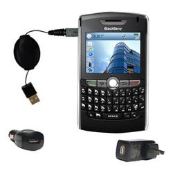 Gomadic Retractable USB Hot Sync Compact Kit with Car & Wall Charger for the Blackberry 8820 - Brand