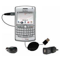 Gomadic Retractable USB Hot Sync Compact Kit with Car & Wall Charger for the Blackberry 8830 - Brand