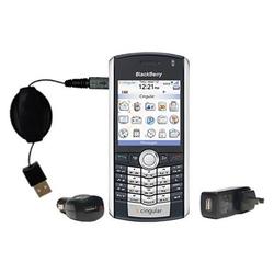 Gomadic Retractable USB Hot Sync Compact Kit with Car & Wall Charger for the Blackberry pearl - Bran