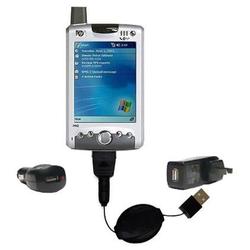 Gomadic Retractable USB Hot Sync Compact Kit with Car & Wall Charger for the Cingular iPaq h6320 - B