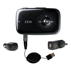 Gomadic Retractable USB Hot Sync Compact Kit with Car & Wall Charger for the Creative Zen Stone - Br