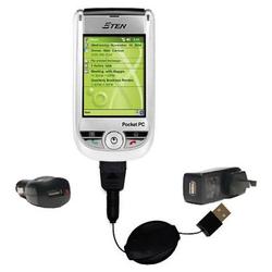 Gomadic Retractable USB Hot Sync Compact Kit with Car & Wall Charger for the ETEN M500 - Brand w/ Ti