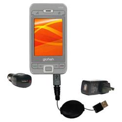 Gomadic Retractable USB Hot Sync Compact Kit with Car & Wall Charger for the Eten Goldfiish X500 - B