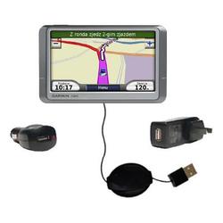 Gomadic Retractable USB Hot Sync Compact Kit with Car & Wall Charger for the Garmin Nuvi 200 - Brand