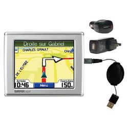Gomadic Retractable USB Hot Sync Compact Kit with Car & Wall Charger for the Garmin Nuvi 300 - Brand