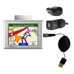 Gomadic Retractable USB Hot Sync Compact Kit with Car & Wall Charger for the Garmin Nuvi 360 - Brand