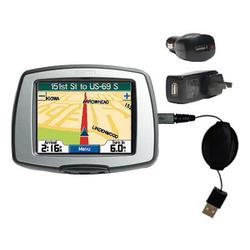 Gomadic Retractable USB Hot Sync Compact Kit with Car & Wall Charger for the Garmin StreetPilot C330 - Gomad