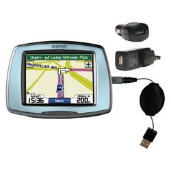 Gomadic Retractable USB Hot Sync Compact Kit with Car & Wall Charger for the Garmin StreetPilot C510 - Gomad