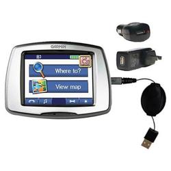 Gomadic Retractable USB Hot Sync Compact Kit with Car & Wall Charger for the Garmin StreetPilot C550 - Gomad