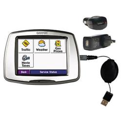 Gomadic Retractable USB Hot Sync Compact Kit with Car & Wall Charger for the Garmin StreetPilot C580 - Gomad