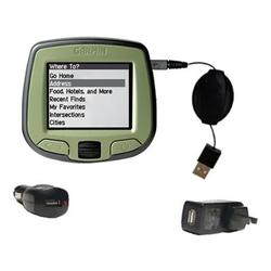 Gomadic Retractable USB Hot Sync Compact Kit with Car & Wall Charger for the Garmin StreetPilot i2 - Gomadic