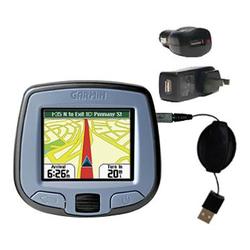 Gomadic Retractable USB Hot Sync Compact Kit with Car & Wall Charger for the Garmin StreetPilot i3 - Gomadic
