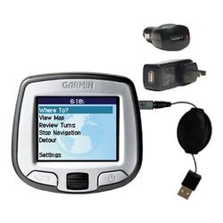 Gomadic Retractable USB Hot Sync Compact Kit with Car & Wall Charger for the Garmin StreetPilot i5 - Gomadic