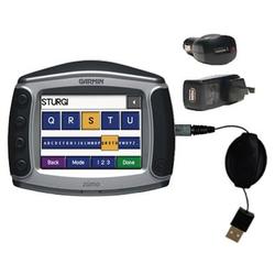 Gomadic Retractable USB Hot Sync Compact Kit with Car & Wall Charger for the Garmin Zumo 450 - Brand