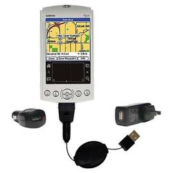 Gomadic Retractable USB Hot Sync Compact Kit with Car & Wall Charger for the Garmin iQue 3600 - Bran